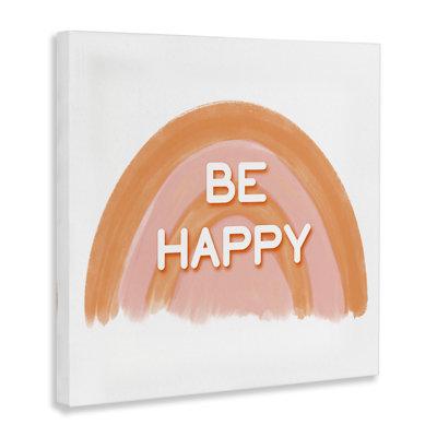 Art sur toile orange «Be Happy» par Amber Clarkson