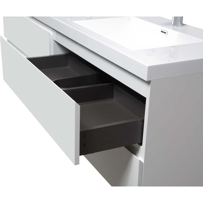 Meuble-lavabo double 70,87 po avec plateau en résine Binnings, Blanc