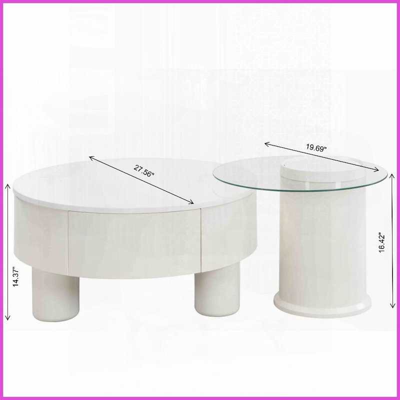 Ensemble de 2 tables basses gigognes en plastique blanc (27,56 po / 19,69 po) avec tiroir de rangement pour le salon