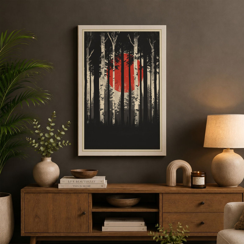 Forest Sun Modern - Wrapped Canvas, 30x20 - 76.2 x 50.8 cm, Cream Border