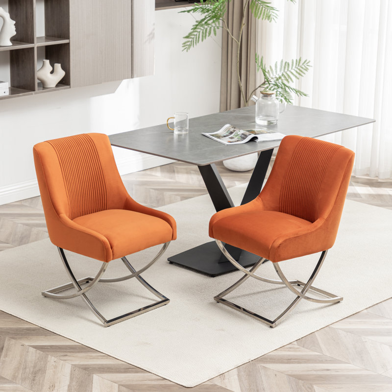 Elian Velvet Upholstered Side Chair, Orange