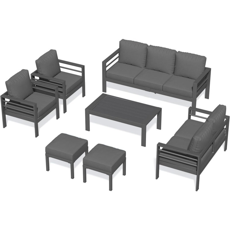 Aluminum Patio Furniture Set With Waterproof Cover, Grey