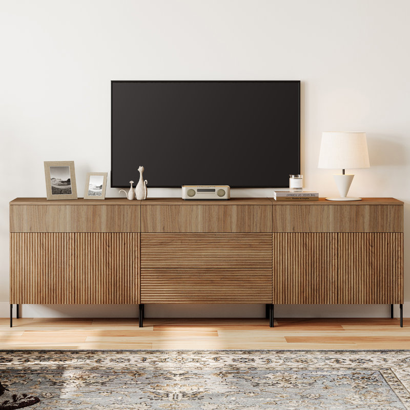Meuble télé avec tiroirs Aadham Modern Reeded, Noyer