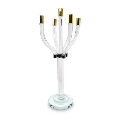 Bougeoir de table 20 po en cristal transparent or et argent