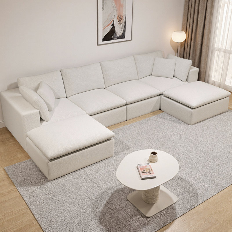 Canapé modulaire en U avec 2 repose-pieds, canapé moelleux en velours côtelé sans assemblage, canapé à 6 places compressées pour le salon, l’appartement et la chambre à coucher