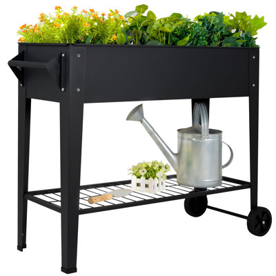 Potager surélevé de 80 cm (31,6 pouces) avec roulettes et tablette de rangement, noir