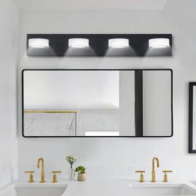  Éclairage pour meuble-lavabo 4 lumières DEL à intensité variable, barre de salle de bain noire pour salle de bain, miroir de meuble-lavabo et salon