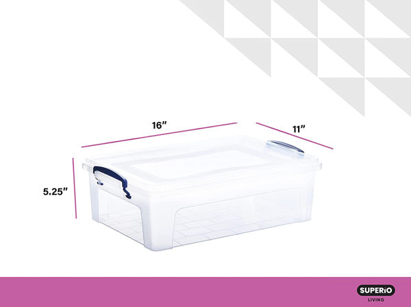 Superio Clear Storage Container with Wheels, Stackable Plastic