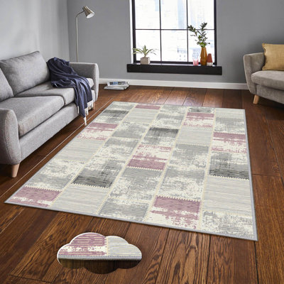 Tapis gris / mauve en polyester tissé à la machine Mclamb