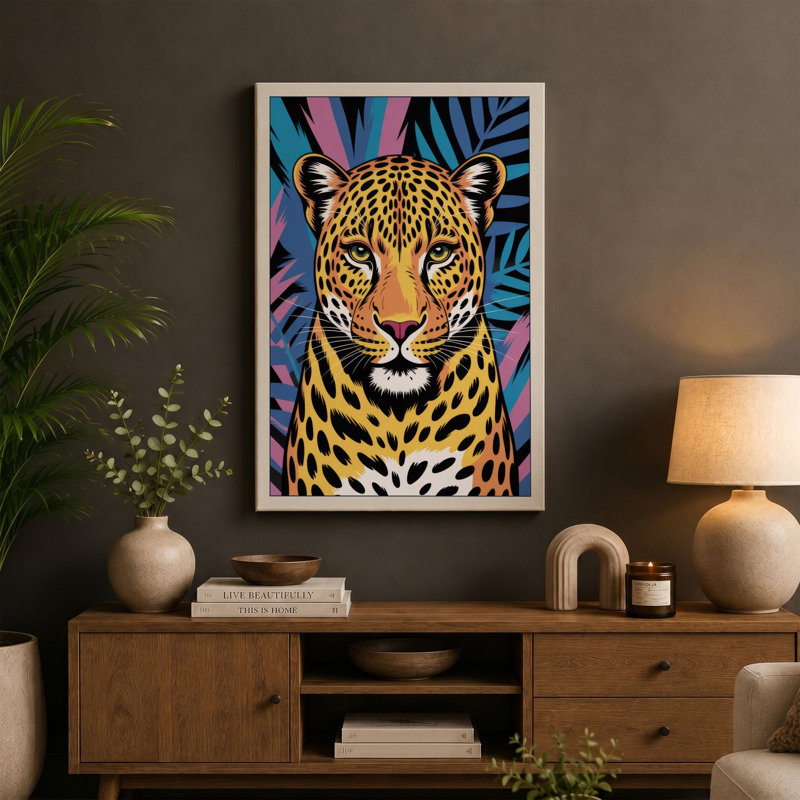 Bold Leopard Pop Art - Wrapped Canvas, 24x16 - 61.0 x 40.6 cm, Terracotta Border