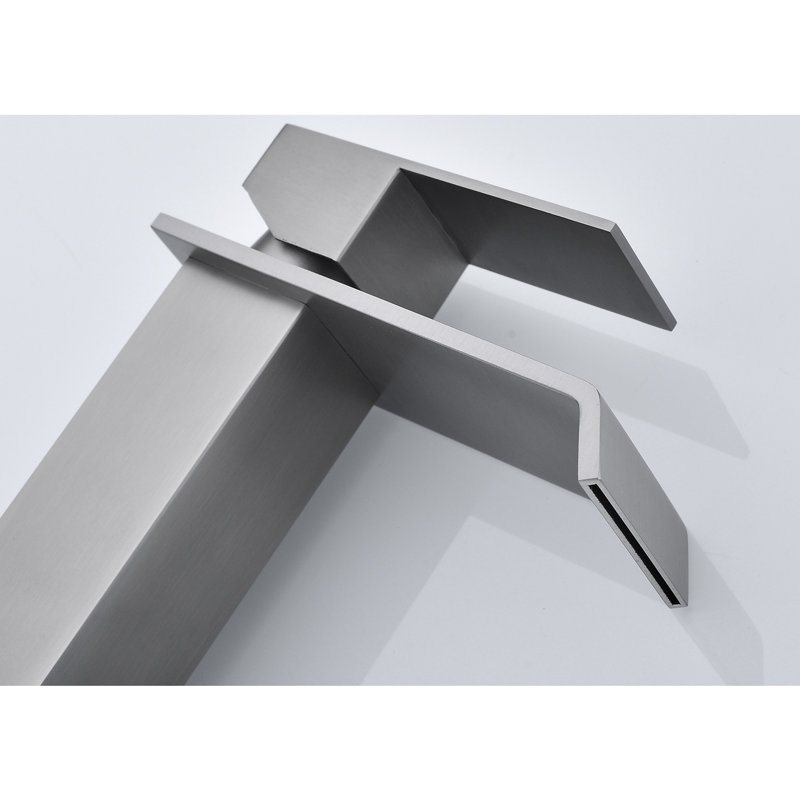 Robinet pour salle de bain de style cascade en nickel brossé - poignée simple pour une salle de bain élégante et fonctionnelle, robinet d'évier moderne en acier inoxydable avec finition effet, poignée