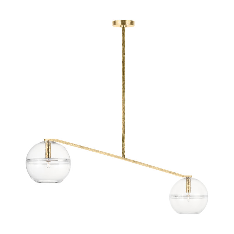 Sean Lavin Lowing Medium Wide 2-light Chandelier in Polished Antique Brass with Clear Glass shade