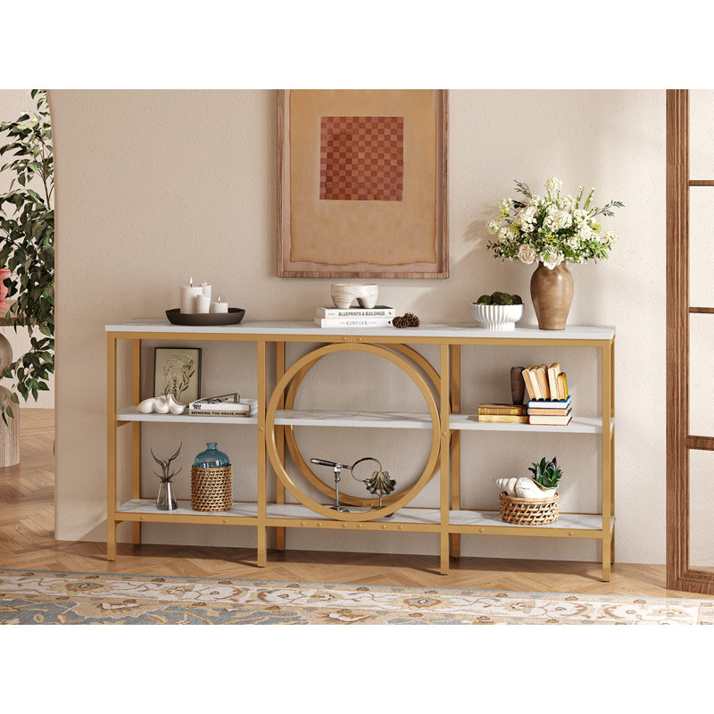 66"Console Table Industrial  Long Sofa Table, White