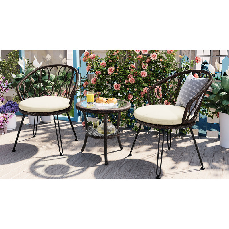 Extérieur et verre: 2 chaises avec une table pour l'heure du thé ronde - plateau de table