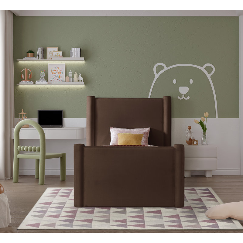 Elias Upholstered Platform Bed, Twin, Brown Velvet