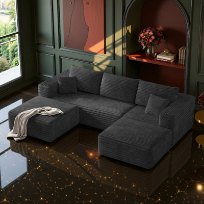106" Sectional Boneless Couch for Living Room,Modern Modular Cloud Couch with Deep Seat,Upholstered Sleeper Sofa with 2 Ottoman,Convertible Folding Couches,No Assembly (Green)