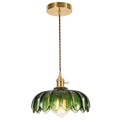 Luminaire suspendu vert en verre 1 lumière avec interrupteur rotatif