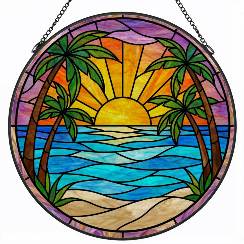 Panneau de vitrail de fenêtre 7,8 "H Sunset, H 7,8 po x l 7,8 po