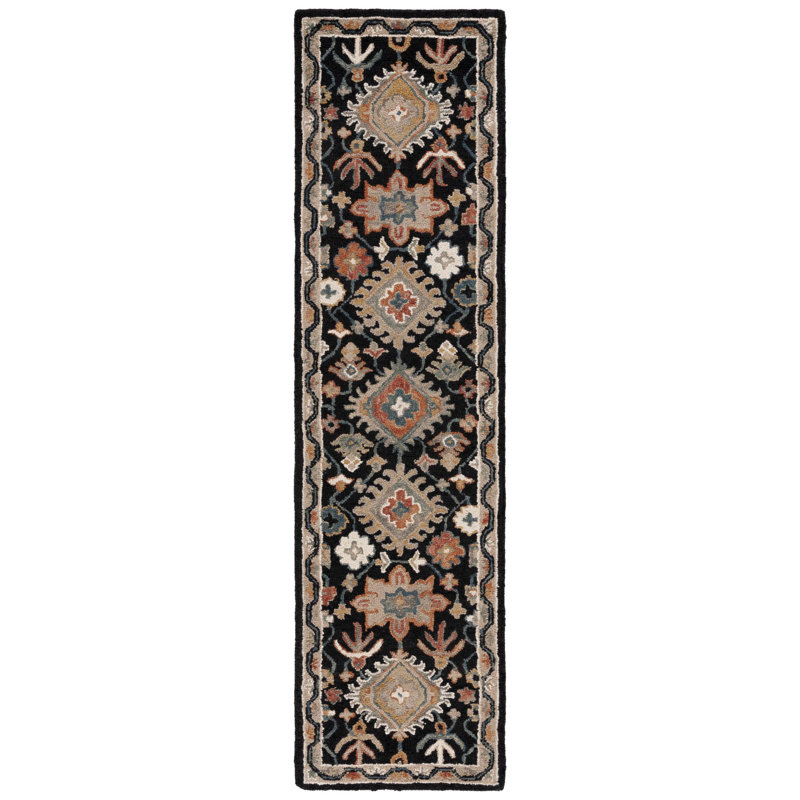 Hand Tufted Wool/Cotton Oriental Rug in Beige/Black, Runner 2'3" x 9'