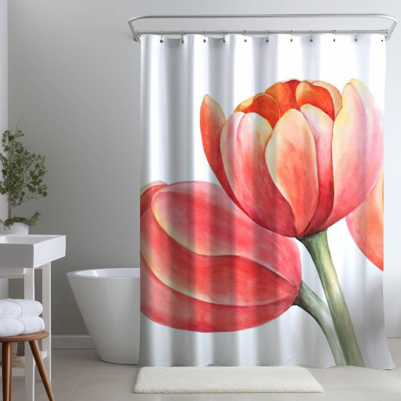 Floral – Polyester Shower Curtain, Dye Sublimation Print, 71" W × 74" L