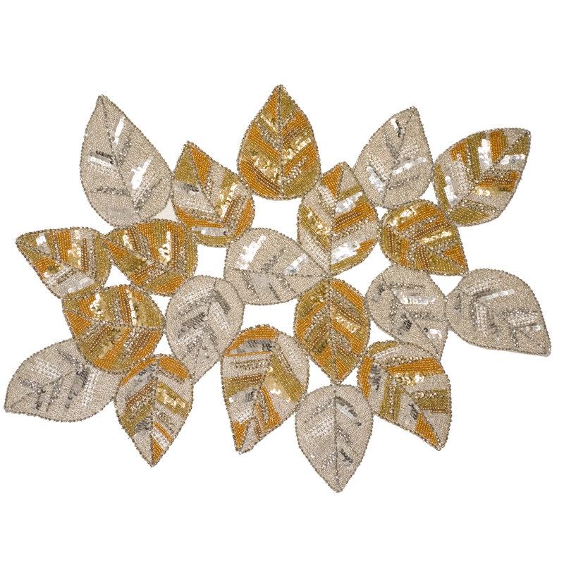 White Silver Tan Leaves Placemat