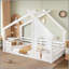 Lit simple au sol avec fenêtre et petite tablette, lit en bois massif avec toit en forme de maison, sans sommier nécessaire, blanc-129230728-129230729