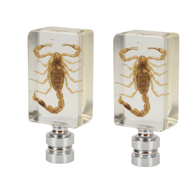 Royal Designs, Inc. F-5118SL-2 Real Scorpion in Resin Handmade Finial, Polished Silver Base, 2-Pack