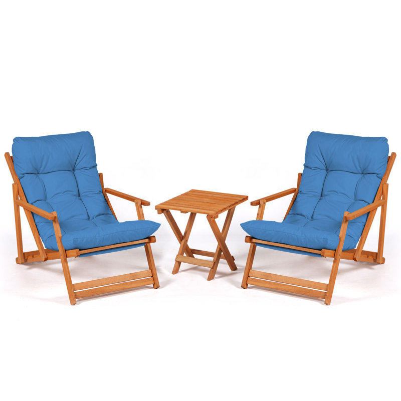 3-Piece Garden Table & Chairs Set, Solid Beech Wood, 15.7 x 15.7 x 15.7 in Table & 19.7 x 31.9 x 19.7 in Chairs | No Varnish, Water-Based Preservative, Blue & Natural Finish | Perfect for Outdoor Relaxation