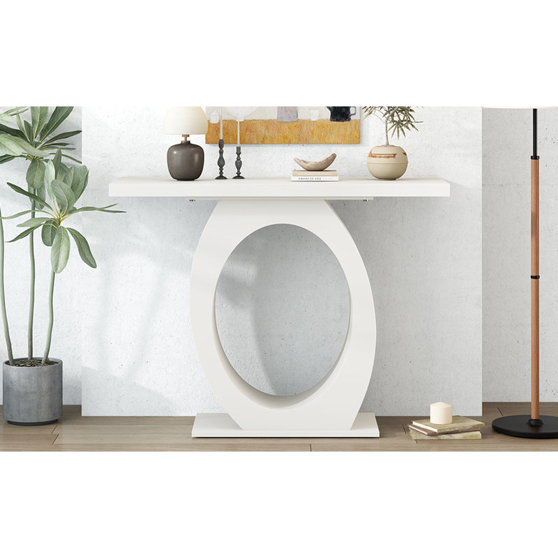 Console contemporaine à piétement ovale. Beige. 98,7 cm x 39,4 cm x 84,2 cm. Capacité de charge : 100 kg. Table élégante avec piétement pour bureau. Dimensions (P, l, H). Poids. Convient au salon et à la chambre.