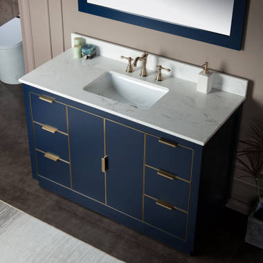 CosmoLiving Leona 36” Bathroom Vanity, Navy with Gold Metal 