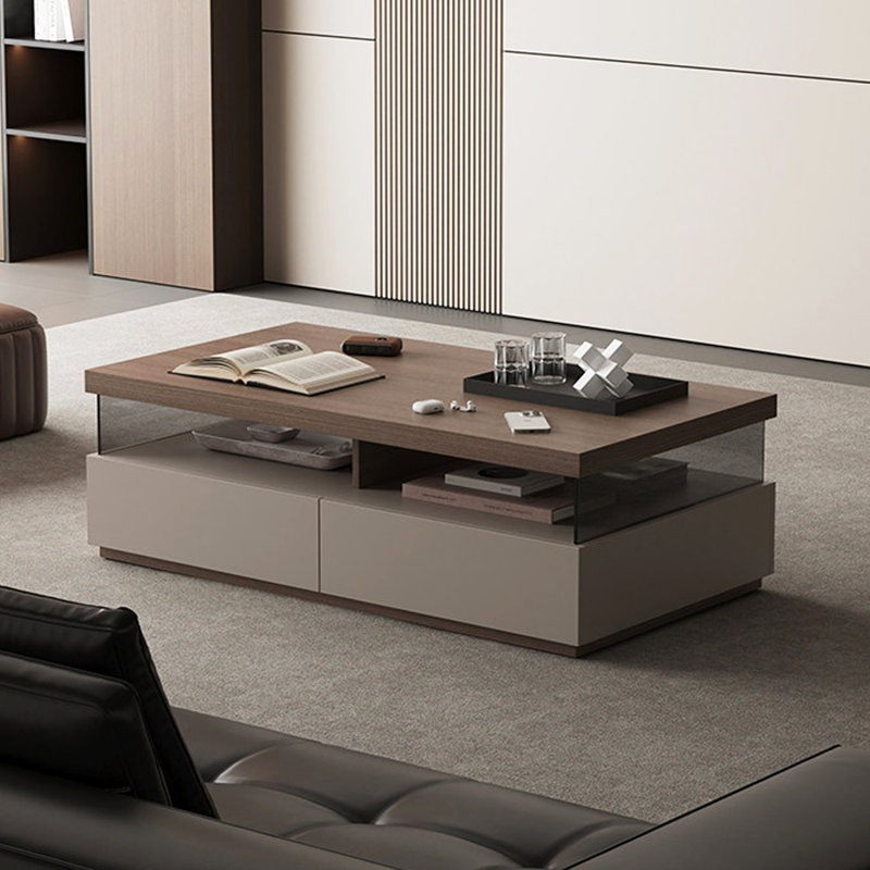 Table basse rectangulaire avec rangement pour petit appartement, 16.53" H x 51.18" L x 27.55" W, Brun noyer, Gris clair
