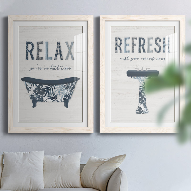 Palm Bath I - ensemble de 2 impressions, Papier encadré blanc, H 31,5 po x l 47 po x P 1,5 po