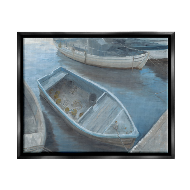 Art mural sur toile flottant, "Docked Dinghy Boat Coastal Pier" par Georgia Janisse, H 17 po x l 21 po x P 1,7 po