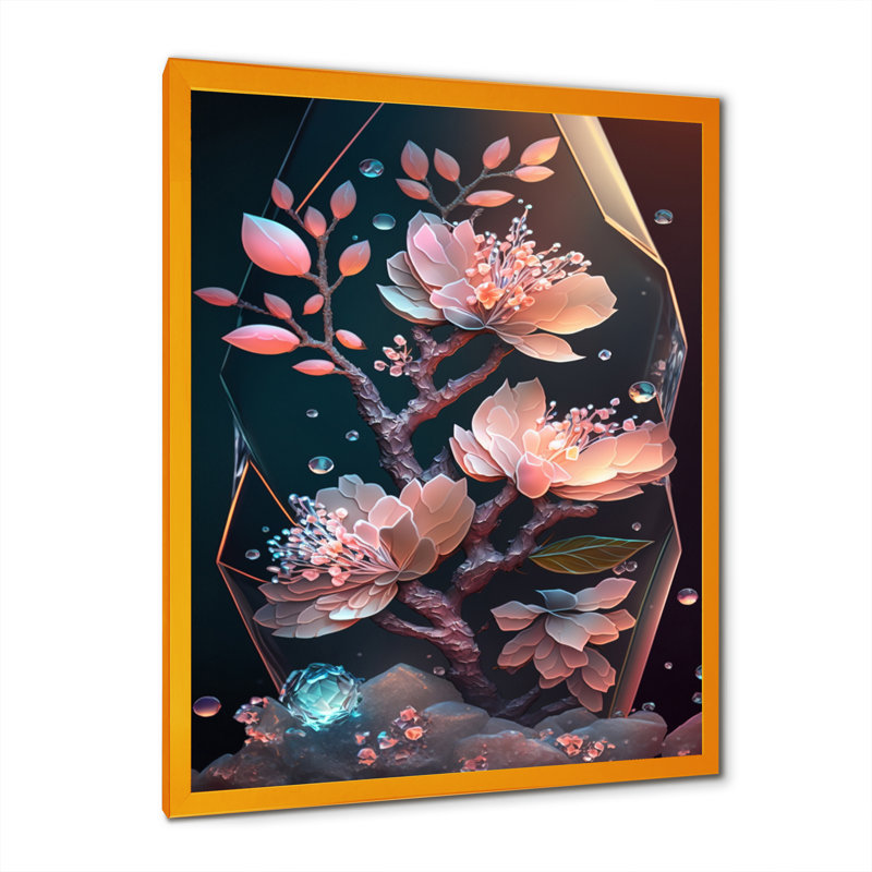 " Cherry Blossums Tree I ", 40" H x 30" W  x 1.5" D, Gold Picture Framed Canvas