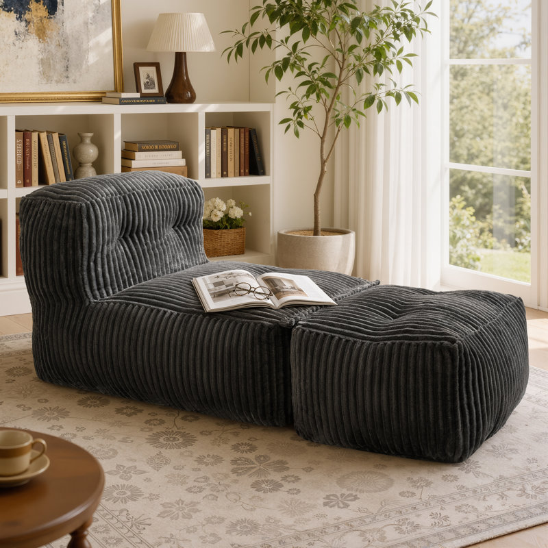 Fauteuil à billes avec repose-pieds, Gris