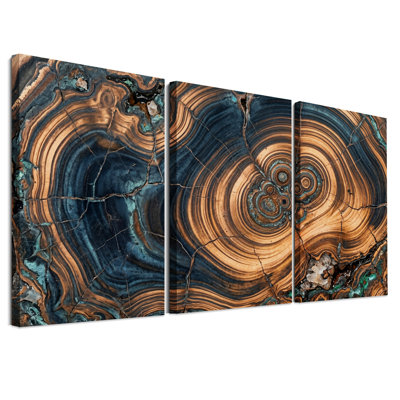 Ensemble de 3 toiles murales à motifs minéraux bleus et cuivrés tourbillonnants