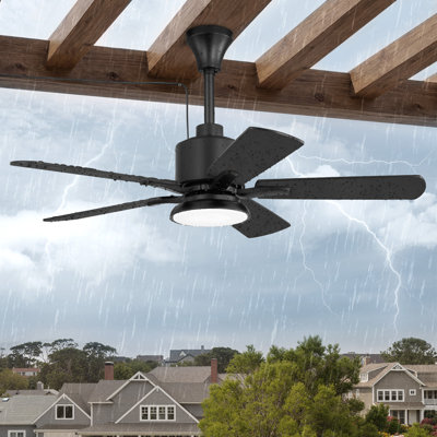 Ventilateur de plafond noir imperméable intérieur et extérieur 42 "avec lumière DEL et télécommande pour patio Cissline Mordern