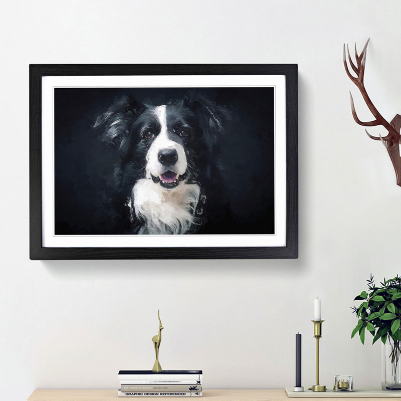 Border Collie Dog in Abstract - Picture Frame Painting Print, Black Framed, 27cm H x 36cm W x 2cm D