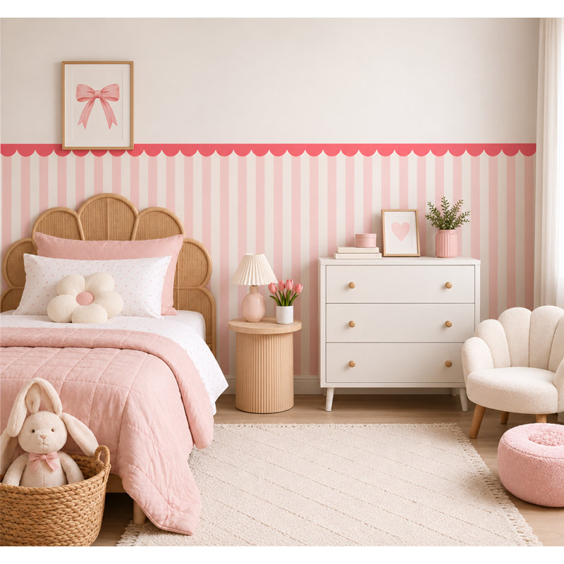 Décalcomanie murale rayée rose clair 192 pouces de large 192 pouces, 40 pouces de haut, L 192 po x H 40 po, Rose clair