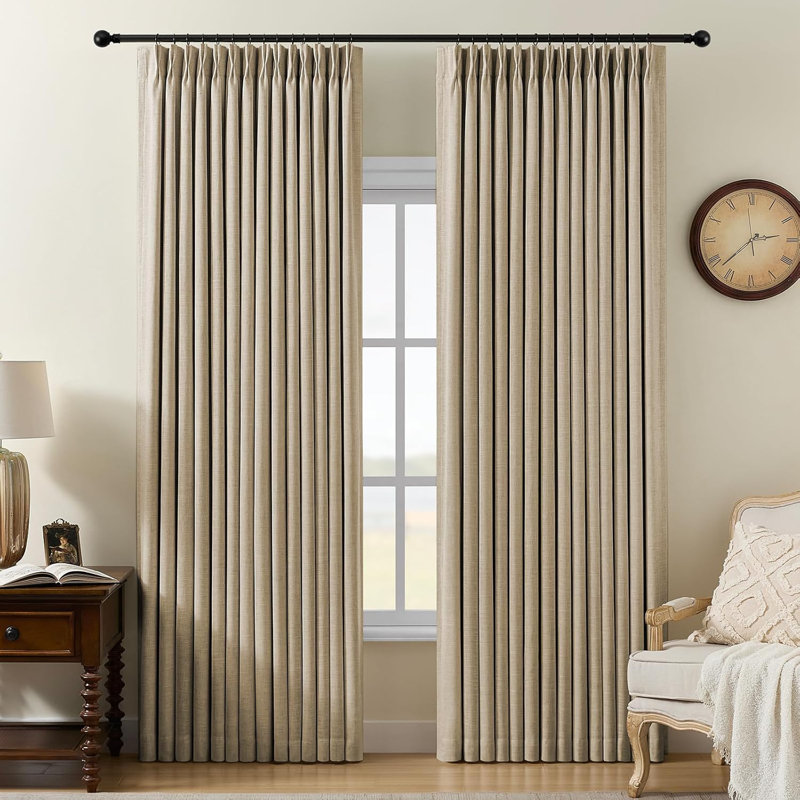 YZ Home Linen Pinch Pleated 100% Blackout Curtains for Bedroom and Living Room Darkening Thermal Window Curtain Drapes with 16pc Hooks(2 pages)