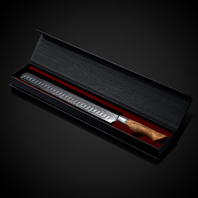 Couteau japonais "Dynasty" TB10 en acier damas 12 "avec manche en bois de sycomore naturel