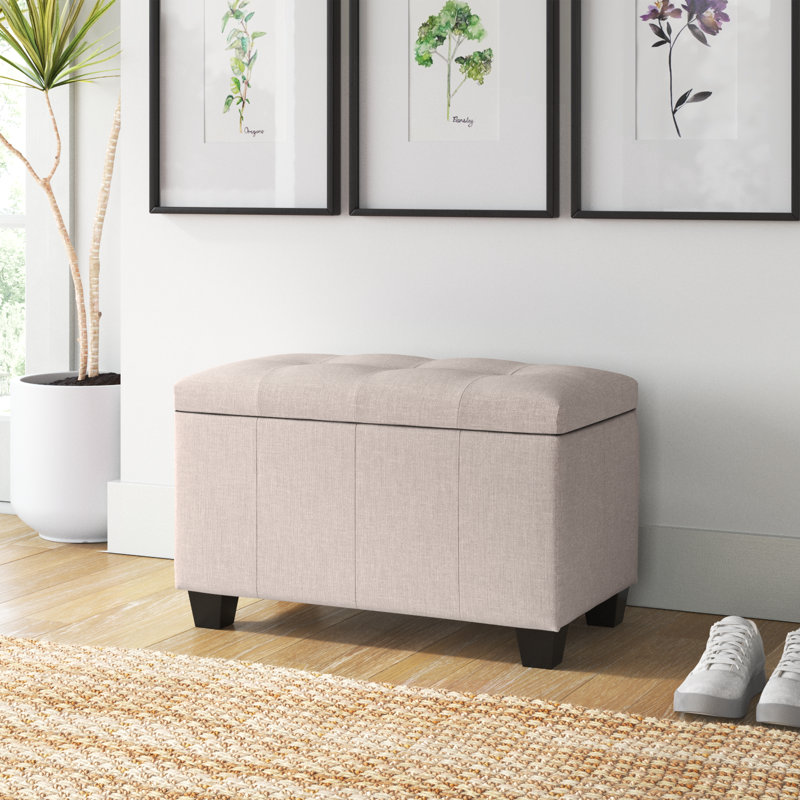 Banc de rangement rembourré en tissu Bacca, Beige