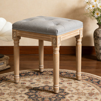 Bronson Tufted Vanity Stool with Linen Upholstery