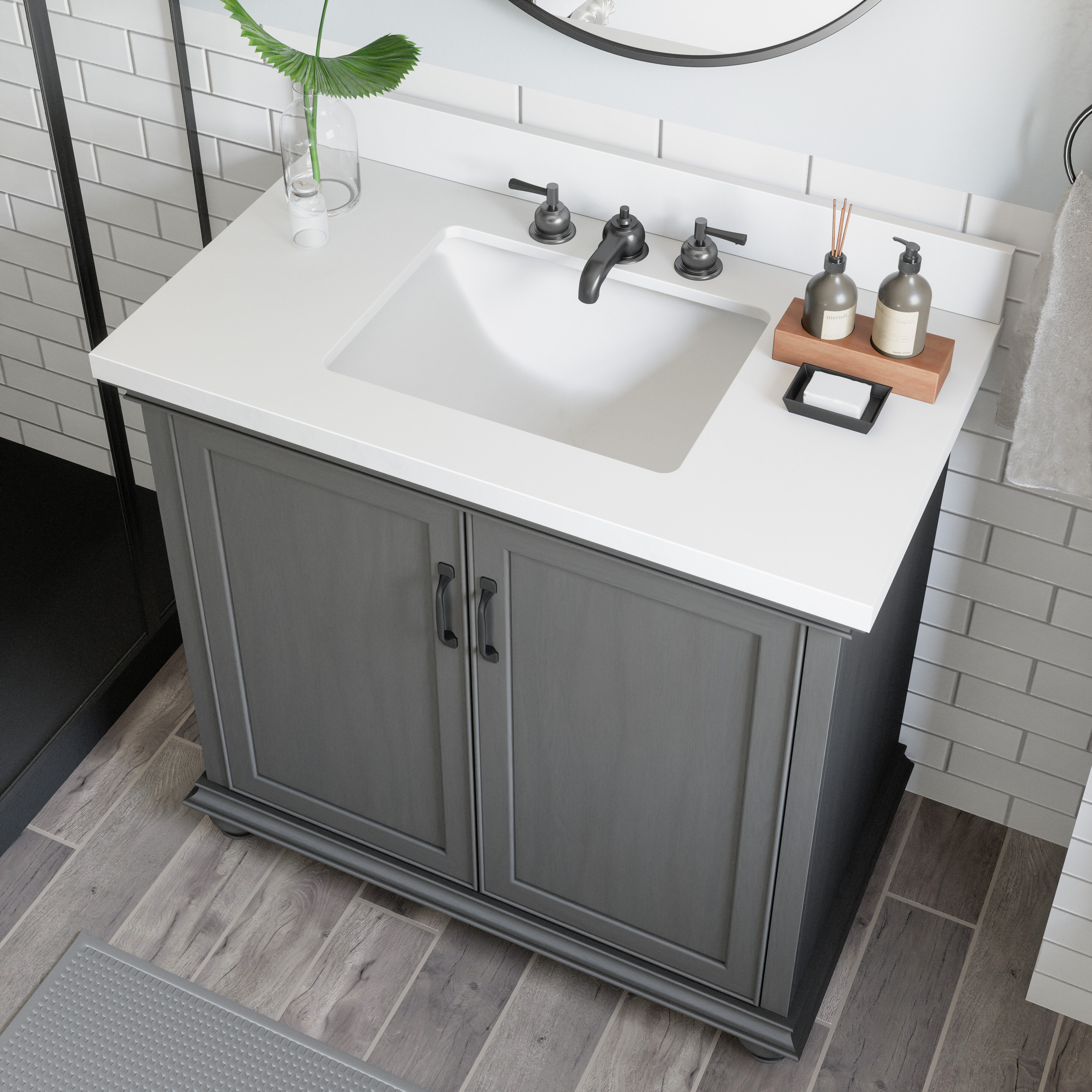 Antorio 48 Single Bathroom Vanity Set Lark Manor Base Finish: Premium Dark Oak, Hardware Finish: Oil Rubbed Bronze