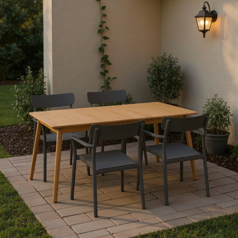 Dugas 5Pc Outdoor Patio FSC Wood Dining Set