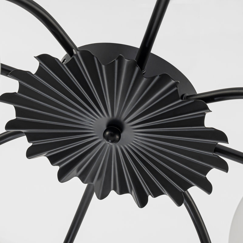 Plafonnier encastré 8 lumières Mid-Century moderne avec abat-jour en verre Blossom, Noir mat
