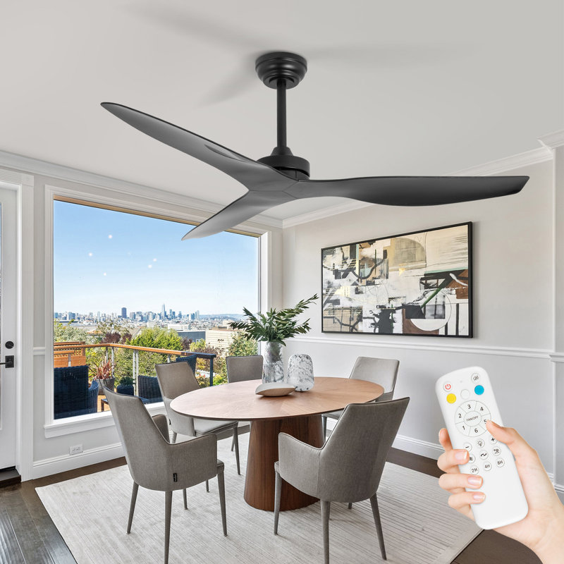 Ventilateur de plafond de 52 pouces sans éclairage avec télécommande, moteur à courant continu réversible moderne, intérieur, ventilateurs de plafond à 3 pales pour chambre à coucher / salon, ventilateur de plafond noir