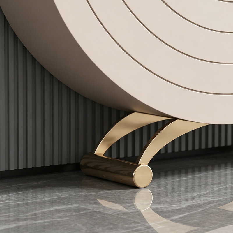 Console moderne en pierre frittée demi-ronde, 33.46" H x 55.12" W x 13.78" D, Beige