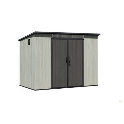 6X9ft Outdoor Resin Storage Shed With Transparent Windows & Louvered Vents, Plastic Tool Shed With Double Lockable Doors & Sloping Roof, Outside Garden Shed For Backyard, Patio, Lawn