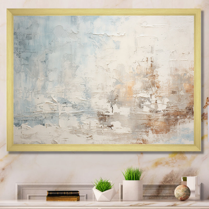 Décoration murale beige bleu océan tempête II - formes abstraites, H 30 po x l 40 po x P 1,5 po, Cadre doré simple